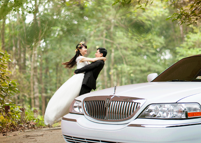 Huwelijksfoto's met limousine